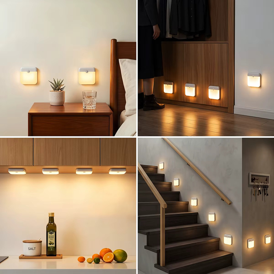 Leclstar LED-Nachtlicht mit Bewegungssensor, dimmbar, USB-aufladbar, quadratisch, warmweiß, Farbe: Weiß - Bild 4