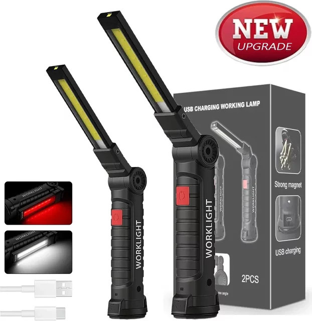 NEWBIRTH LED-Taschenlampe in Schwarz, wiederaufladbare Arbeitsleuchte mit Magnet, USB-Anschluss und Aufhängehaken - Bild 1
