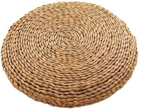 Handgefertigtes rundes Stroh-Sitzkissen im japanischen Zen-Stil aus Jute, Farbe: Beige, Durchmesser: 40 cm - Bild 1