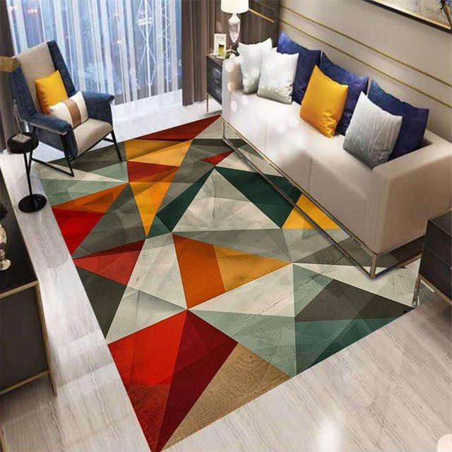 Moderner geometrischer Dreieck-Bereichsteppich von HGHT in Kaffeefarbe und Beige, maschinenwaschbar, B/T: 80 x 50 cm - Bild 1