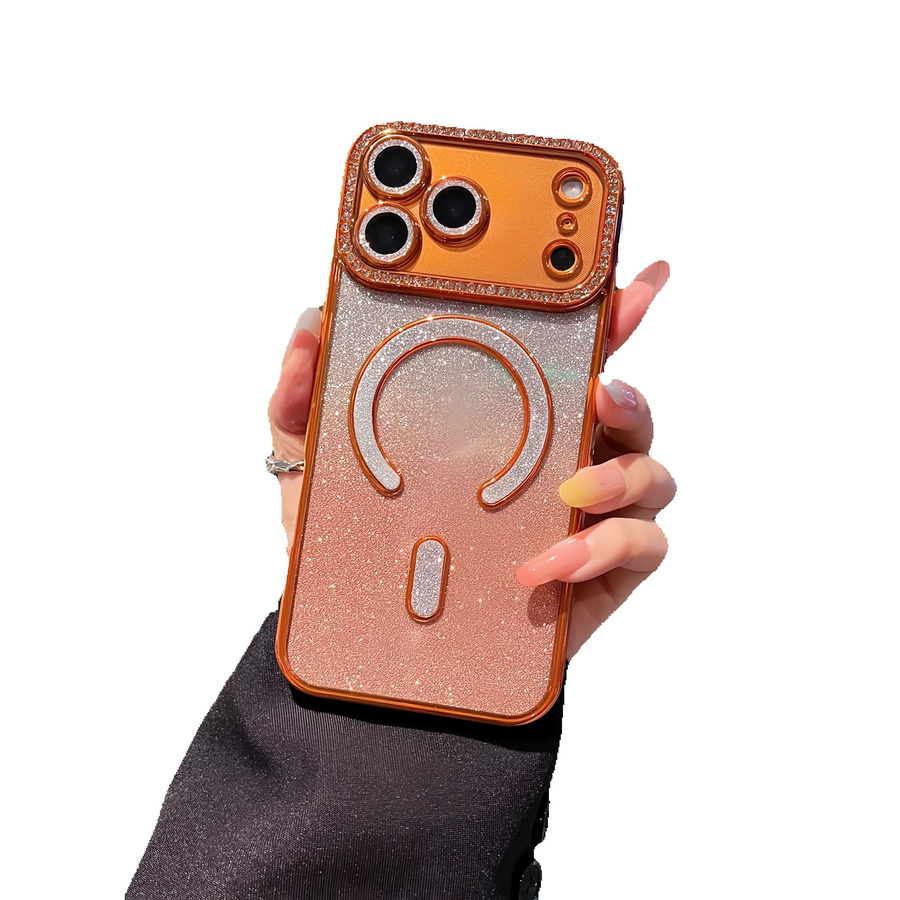 Glitzer-Handyhülle mit Strassrahmen und Magnetverschluss für Apple iPhone 17 16 15 14 13 12 11 Pro Max in Blau - Bild 3