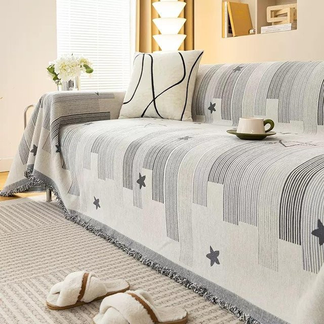 Multifunktionaler Chenille Sofaüberwurf in Grau mit Jacquard-Textur, doppelseitig verwendbar, B/T: 180 x 130 cm - Bild 1
