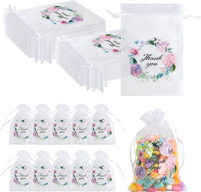 WEIGAO Organza Beutel mit Kordelzug für Geschenke und Hochzeiten, Weiß, B: 15 cm, H: 10 cm - Bild 1