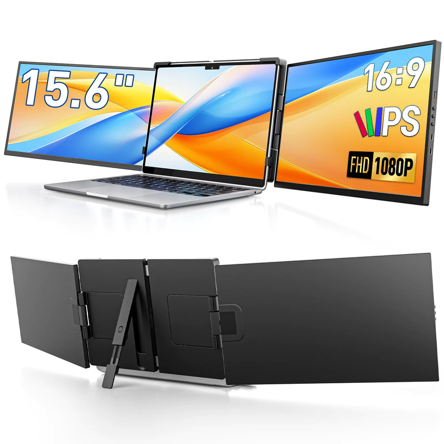 Dopesplay Triple Screen Extender für Laptop und Mini PC, 15,6 Zoll Full HD IPS Dual-Monitor Erweiterung, Schwarz - Bild 6