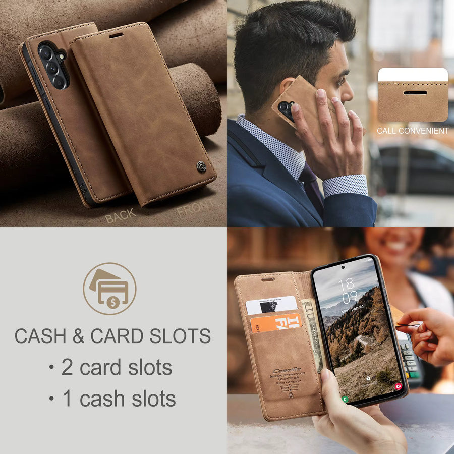 Retro Leder-Brieftasche für Samsung Galaxy A57 5G, A56 5G, A55 5G und A54 5G mit Kartenfächern und Standfunktion in Braun - Bild 5