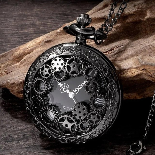 JBAILI Halskette mit Taschenuhr-Anhänger, Kupfer, Schwarz, Quarz, Unisex - Bild 1