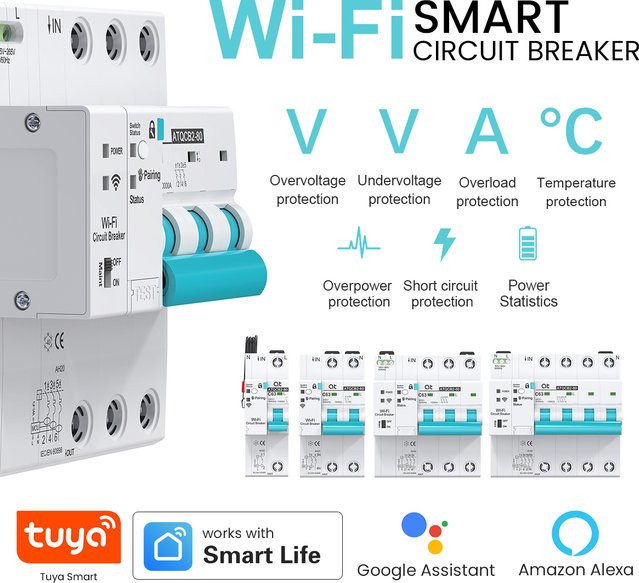 Tuya Smart MCB WLAN-Schutzschalter 63A in Weiß mit Timer- und Messfunktion über Smart Life App - Bild 1
