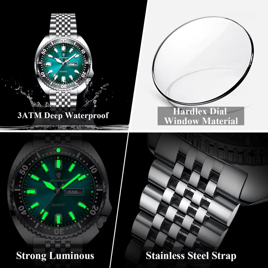 POEDAGAR Armbanduhr Edelstahl, Quarz, Datum, Herren - Bild 4