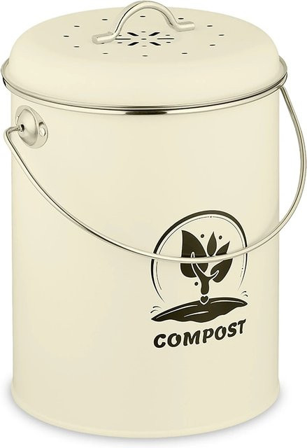 Relaxdays Komposteimer aus Eisen in Creme mit Geruchsfilter, Volumen: 5,5 Liter - Bild 1