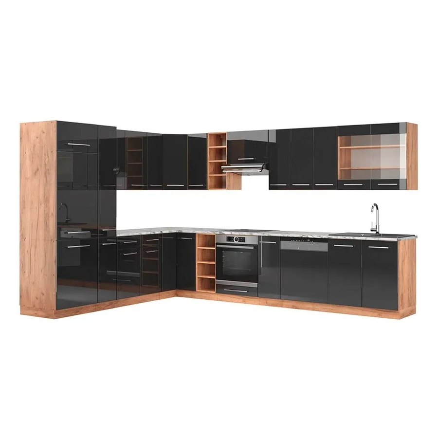 Vicco Fame-Line Eckküche in Anthrazit Hochglanz und Goldkraft Eiche, B/T/H: 347 x 257 x 82 cm - Bild 2