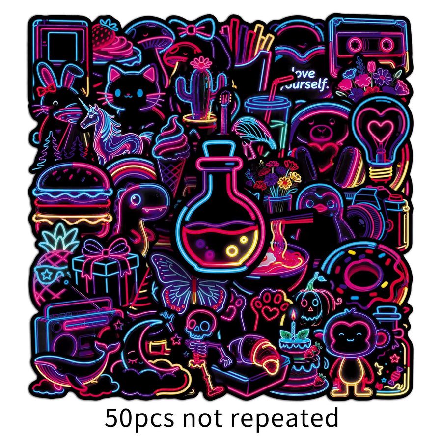 50-teiliges Set Neon-Cartoon-Aufkleber, bunte Sticker, wasserfest - Bild 5