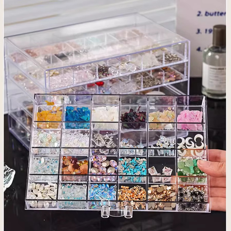 Transparente Nail Art Aufbewahrungsbox aus Acryl im Schubladenstil für Schmuck und Diamant-Werkzeuge - Bild 2