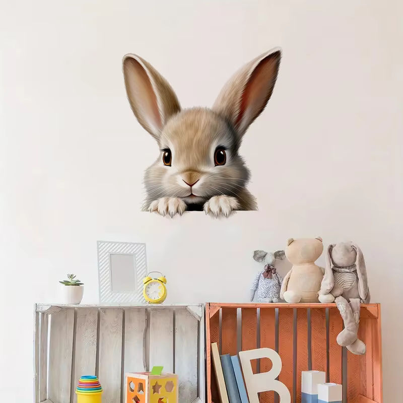 Selbstklebender Wandaufkleber Hase mit langen Ohren in Beige aus Kunststoff für Kinder und zur Dekoration von Küche oder Wohnzimmer - Bild 3