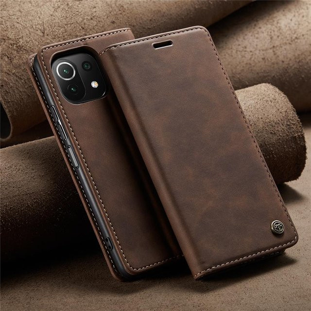 CASEME Leder-Brieftasche Hülle für Xiaomi Mi 11 Lite 5G NE in Kaffeebraun mit Kartenfächern - Bild 1