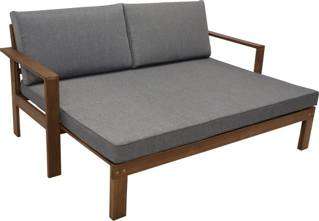 DEGAMO Liegesofa PARANA ausziehbar aus geöltem Akazienholz mit grauen Auflagen, B/T: 180 x 136 cm - Bild 1
