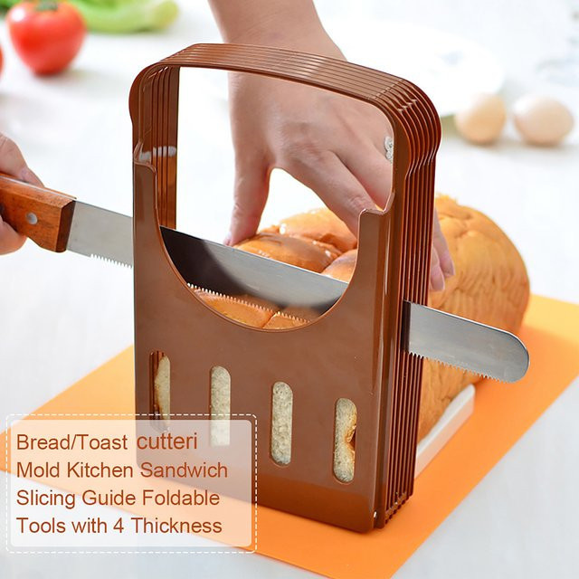TOPINCN Brot-Slicer aus Kunststoff in Braun zur gleichmäßigen Schneidehilfe für Toast und Laibe, Rechteckig, Breite: 22,0 cm, Tiefe: 14,0 cm - Bild 1
