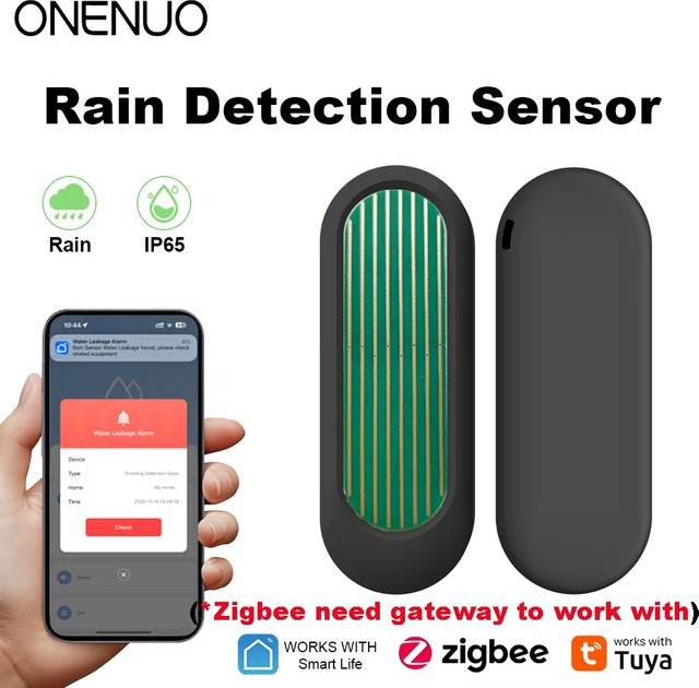 Tuya Zigbee Regensensor IP65 wasserdichter Regenerkennung und Wasserlecksensor mit Echtzeit-APP-Überwachung in Weiß oder Schwarz - Bild 1