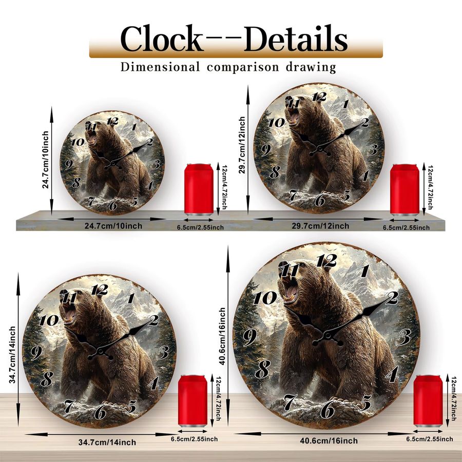 Wild Bear Wanduhr Snow Mountain Naturkunstdekor als stille runde Quarzuhr - Bild 2