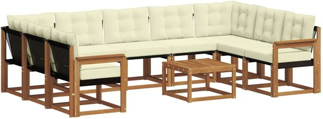 vidaXL Outdoor-Sofagarnitur aus Massivholz Akazie in Natur und Creme mit Polstern und Textilene-Stoff in U-Form - Bild 1