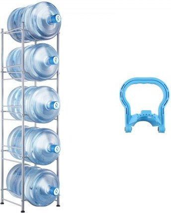 VEVOR Wasserflaschenhalter für 5 Gallonen Kanister, 5-stufiges Regal für 5 Flaschen in Silber, stabiles Metallgestell für Küche und Büro - Bild 1