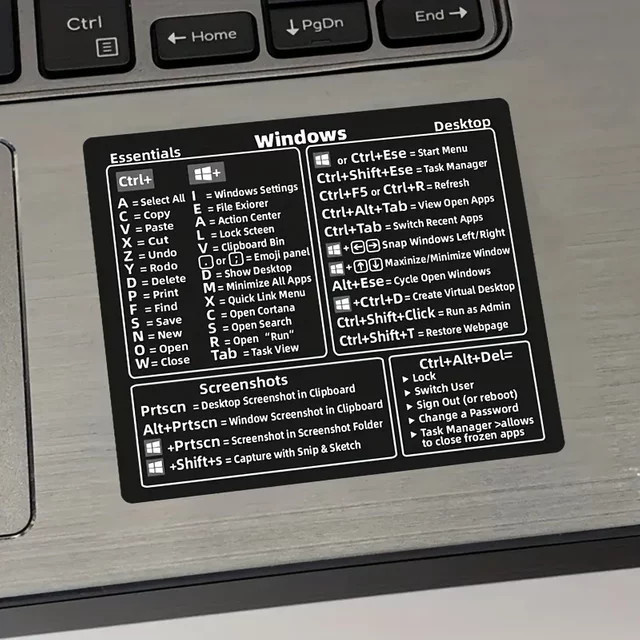5 Stück Windows-Tastenkombinations-Aufkleber in Schwarz aus PVC mit halbglänzendem Finish - Bild 1