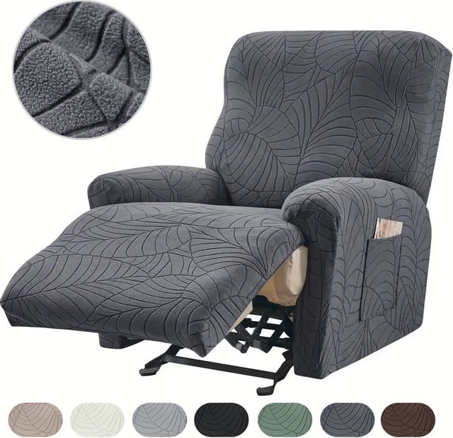 WANERQU Sesselüberzug für 1-Sitzer Split-Relaxsessel aus Jacquard-Stoff, grau, schmutzabweisend - Bild 1