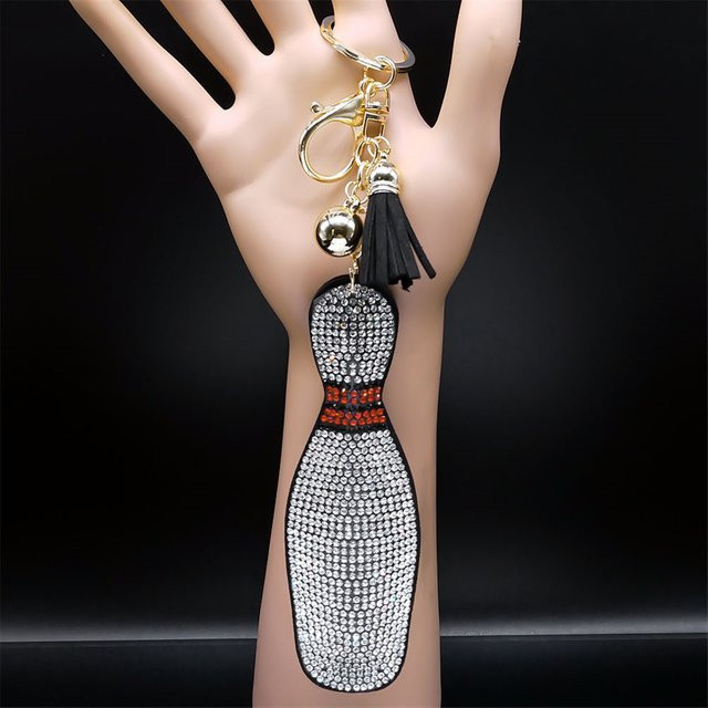 AFAWA Schlüsselanhänger Bowling Schale, Gold Farbe, Strass, Unisex - Bild 1