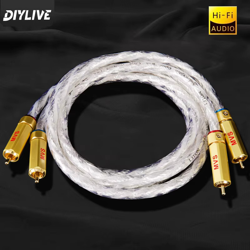 DIYLIVE High-Fidelity Audiokabel mit 7N Einkristall-Kupfer und Versilberung, Doppel-RCA-Verbindung für Signalverstärker, Silber - Bild 2