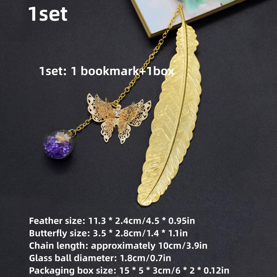 Kreatives Metall Lesezeichen im chinesischen Stil mit Schmetterling und Blatt in Pink und Gold - Bild 3