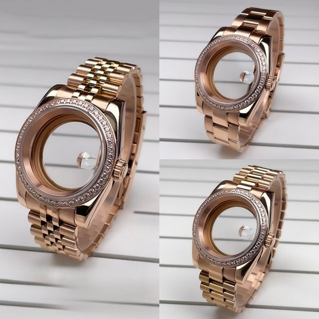MACARLON Uhrenzubehör, Gehäuse, Edelstahl, Roségold, Diamant, 39 mm, Unisex - Bild 1