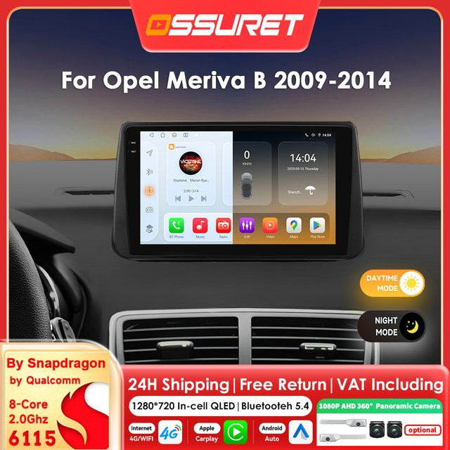 OSSURET 9 Zoll 2DIN Android Autoradio für Opel Meriva B 2009 - 2014 mit Wireless CarPlay, Android Auto, GPS, WiFi, Bluetooth und 4G in Schwarz - Bild 1