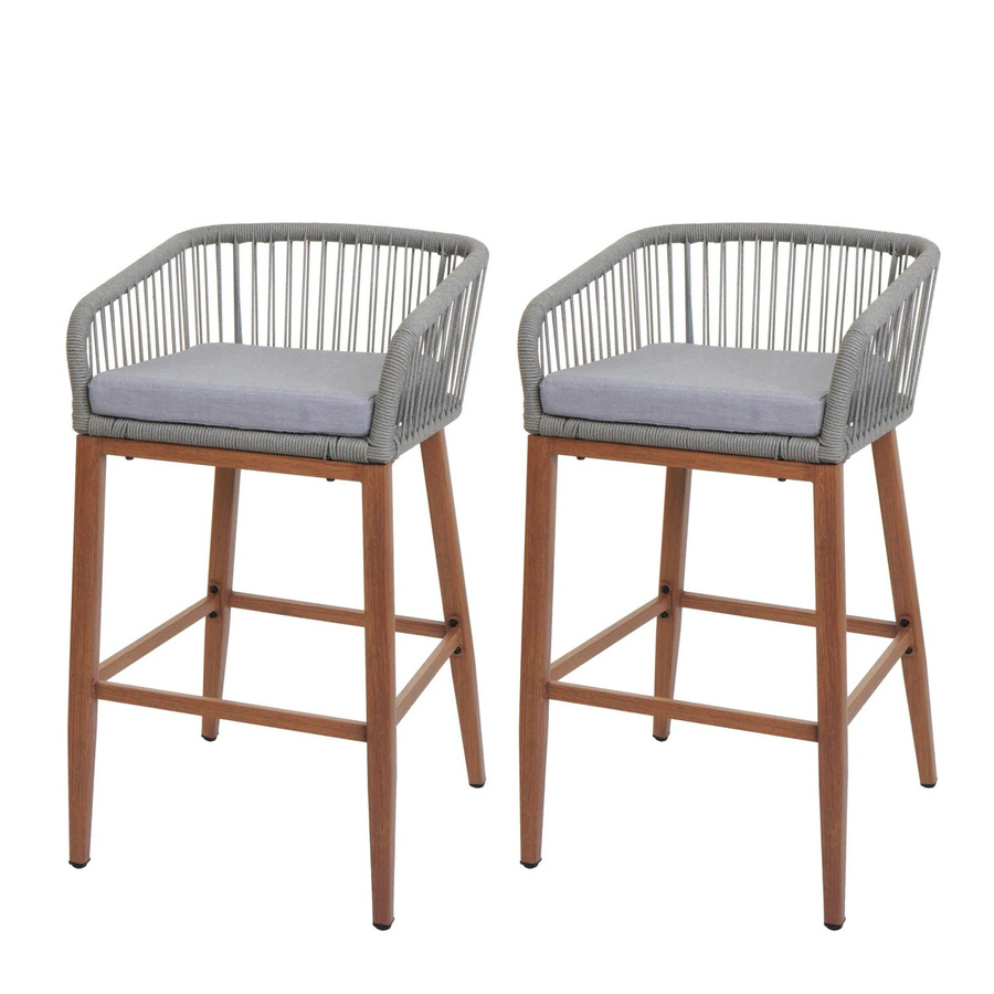 Proregal 2er-Set Rope-Barhocker mit Seilgeflecht und Sitzpolstern in Hellgrau, H x B x T: 92 x 51 x 53 cm, Sitzhöhe: 76 cm - Bild 2