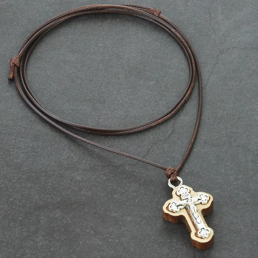 diyalo Halskette mit Kreuz Anhänger, Holz, Leder, Herren - Bild 2