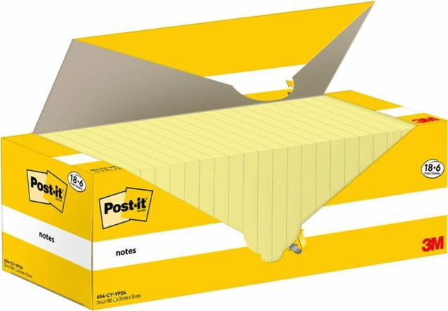 Post-it Haftnotizen 654-CY-VP24 Gelb, B: 7,6 cm, T: 7,6 cm, 24 Blöcke à 100 Blatt aus PEFC-zertifiziertem Papier - Bild 1