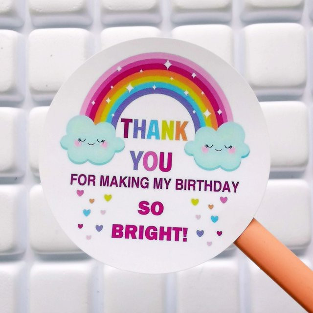 60 Stück Regenbogen Geburtstag Aufkleber als Danke Etiketten in Mehrfarbig und Weiß - Bild 1