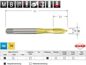 RUKO Maschinengewindebohrer M DIN 371 HSS-TiN Form B M 5 in Silber - Bild 1