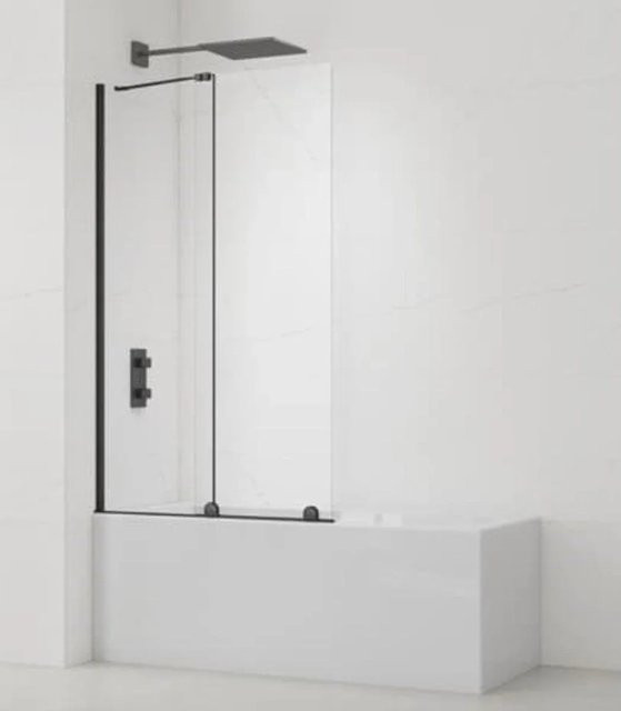 Swiss Aqua Technologies Walk-In Xmotion Badewannenabtrennung 2-Teilig mit Schiebetür, Schwarz Matt, B: 150 cm, H: 117,5 cm - Bild 1