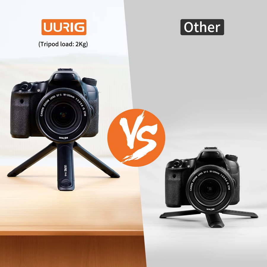 Uurig TP-05 Mini Stativ Schwarz, höhenverstellbares Tischstativ mit 1/4 Zoll Schraube für Kugelkopf, Telefonklemme und spiegellose Kamera - Bild 4