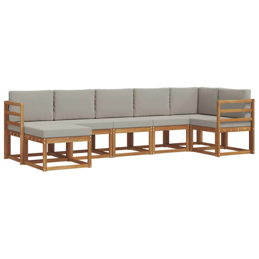 vidaXL Outdoor-Sofagarnitur 7-teilig aus Massivholz Akazie in Natur und Hellgrau mit L-Form und Kissen - Bild 2
