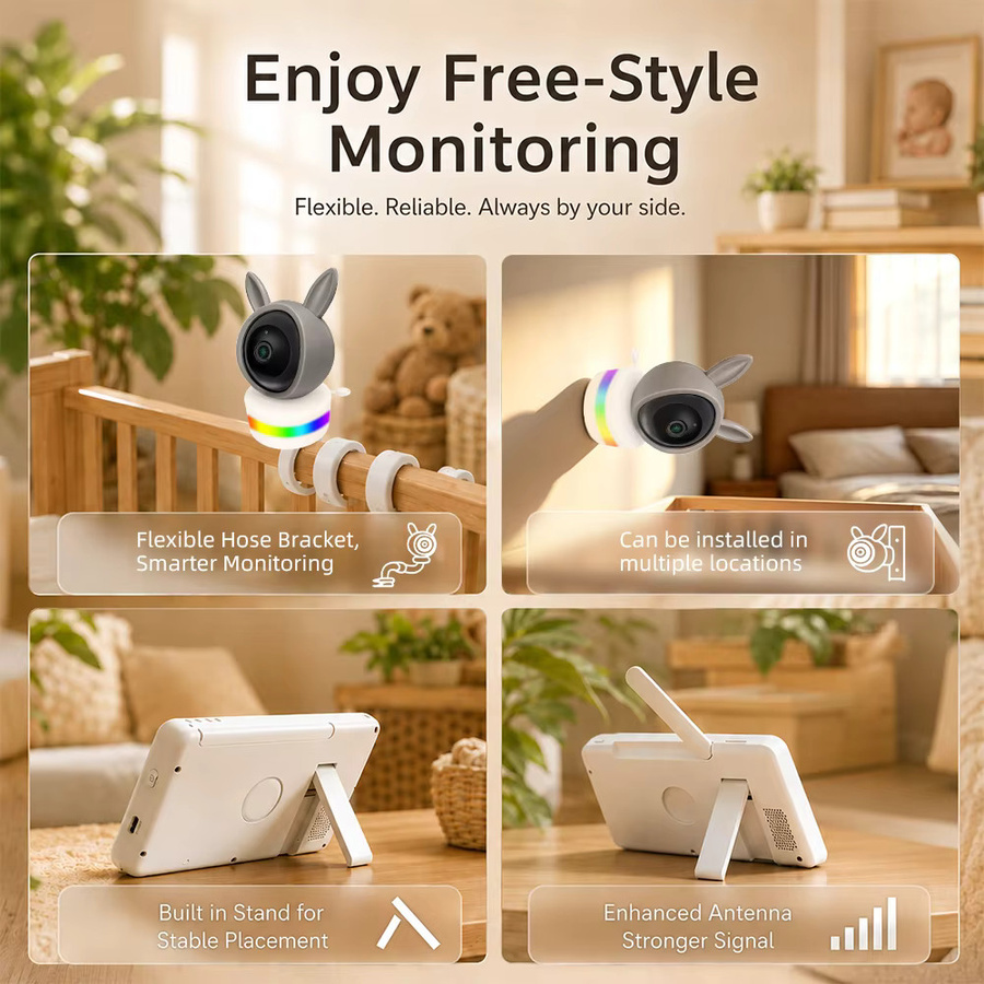 REHENTINT Tuya SmartLife Babyphone Kamera mit 5-Zoll-Bildschirm, 1080P FHD, Infrarot Nachtsicht und Schrei-Geräuscherkennung, Weiß, WLAN- und WLAN-freie Modi - Bild 6