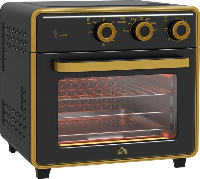 HOMCOM Mini-Backofen 20L mit Grill- und Heißluftfunktion, 1400W, Schwarz/Gold, B/T/H: 36,0 x 37,7 x 34,5 cm - Bild 1