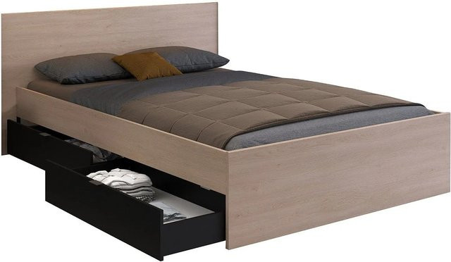 Velona Bettrahmen mit Schubladen in Schwarz und Naturfarben, B/T/H: 140 x 190 cm - Bild 1