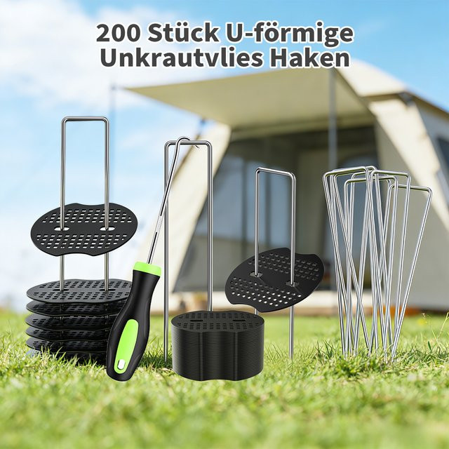 Verzinkte U-förmige Erdanker aus Metall mit 100 Unterlegscheiben für Garten, Mulch und Kunstrasen, Silber, 200 Stück, B/H/T: 15 x 3 x 0,3 cm - Bild 1