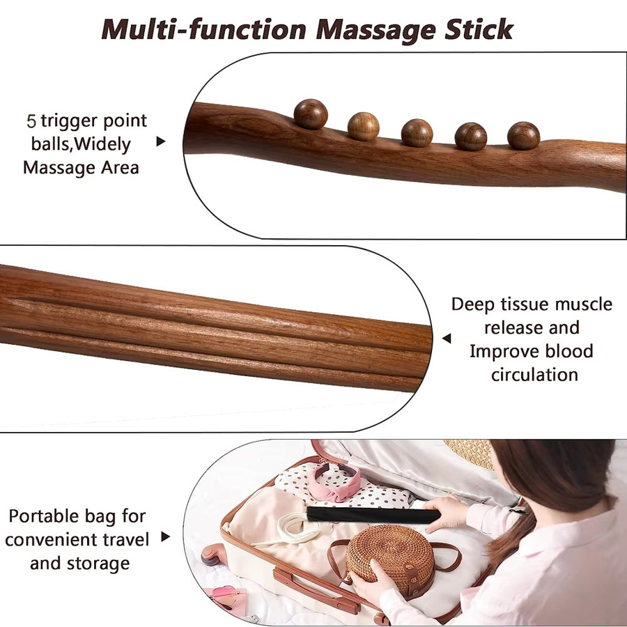 BOTQTOW Guasha-Holzstab-Massagegerät, 5-Perlen-Massageroller, Unisex - Bild 3