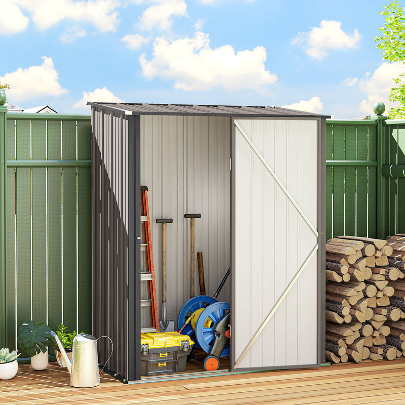 Outsunny Metall Gerätehaus Hellgrau mit Pultdach und abschließbarer Tür, wetterfester Geräteschuppen aus verzinktem Stahl, B/T/H: 161,5 x 94,5 x 196 cm - Bild 2