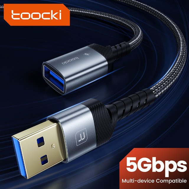 Toocki USB 3.0 Verlängerungskabel mit Stecker auf Buchse, 5 Gbit/s Hochgeschwindigkeitsübertragung, Aluminiumlegierung für PC, TV und Laptop - Bild 1