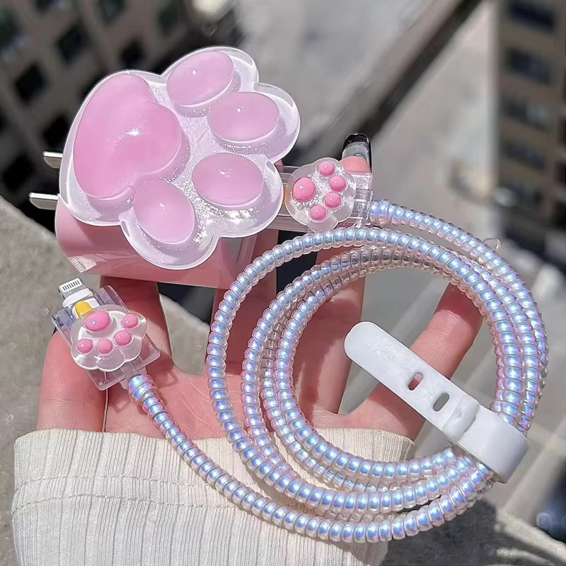 Apple Katzenpfoten Datenkabel-Schutzhülle für iPhone Schnellladegeräte in Pink - Bild 2