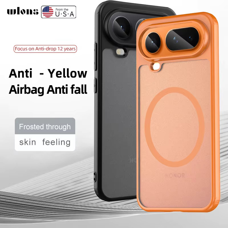 ELVEV Magnetische Hülle für Honor Magic 8 Pro, Stoßfeste Airbag Handyhülle aus TPU und Hart-PC, Matt Transluzent, Schwarz oder Transparent - Bild 3