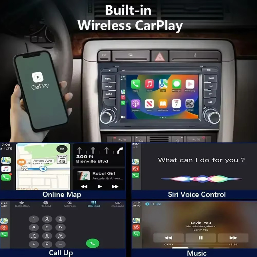 CHSTEK Auto Radio Navigation mit Bluetooth und WLAN für Audi A4 B6 B7 S4 RS4 8E und Seat Exeo 2002-2012 mit drahtlosem Carplay und Android Multimedia in Schwarz - Bild 3