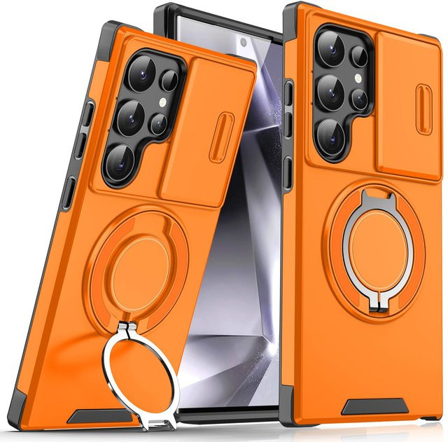 Stoßfeste Rüstungs-Handyhülle für Samsung Galaxy S24 Ultra S23 S22 S21 S20 FE mit magnetischer Halterung und Linsenschutz in Orange - Bild 1